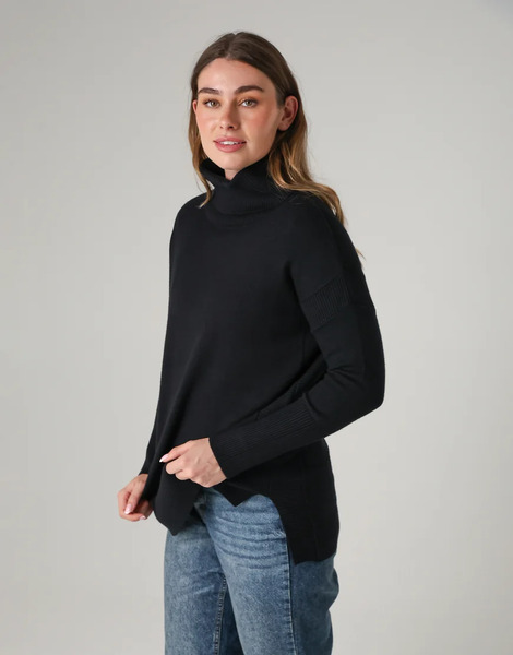  French Connection Cosy Ribbed Roll Neck Long Sleeve Jumper In Black 