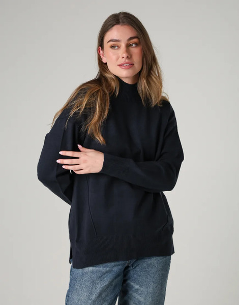  French Connection Cosy Soft Touch High Neck Seam Jumper In Navy 