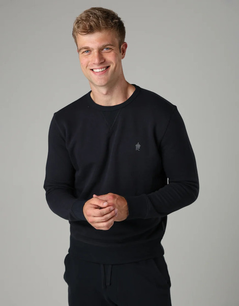  French Connection Cotton Blend Crew Neck Sweatshirt In Navy 