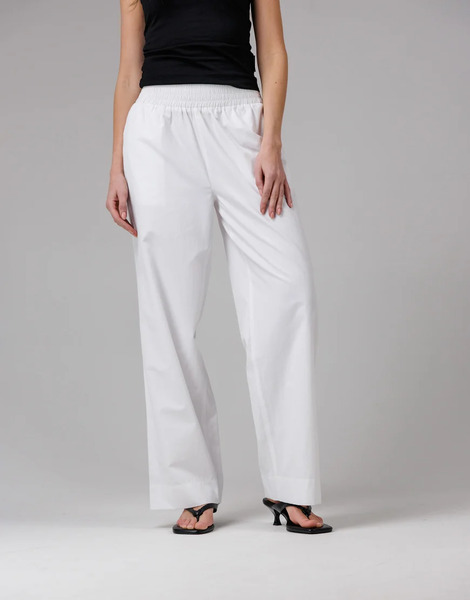  French Connection Cotton Blend Elasticated Straight Leg Poplin Trousers In White 
