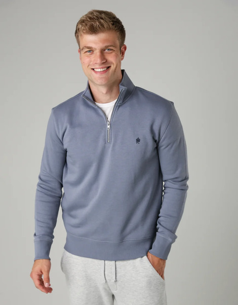  French Connection Cotton Blend Half Zip Jumper In Light Blue 
