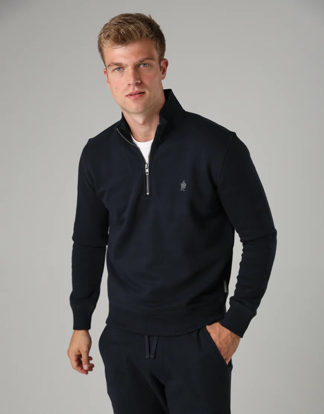  French Connection Cotton Blend Half Zip Jumper In Navy 