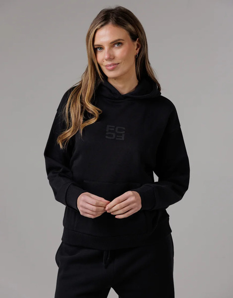  French Connection Cotton Blend Oversized Kangaroo Pocket Hoody In Black 