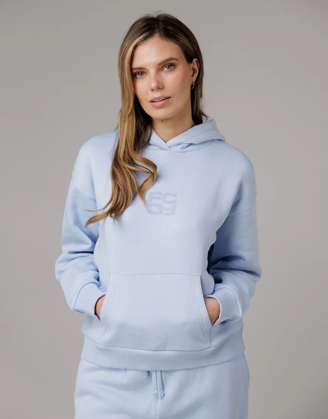  French Connection Cotton Blend Oversized Kangaroo Pocket Hoody In Blue 