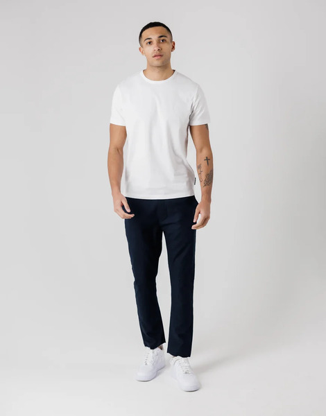  French Connection Cotton Linen Blend Drawstring Cuffed Trousers In Navy 