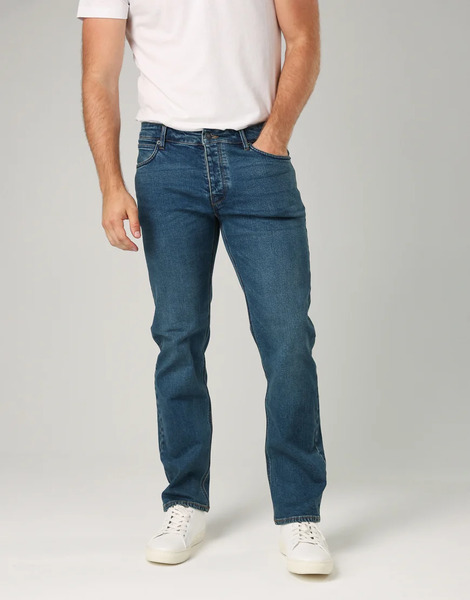  French Connection Cotton Straight Leg Stetch Denim Jeans In Mid Blue 