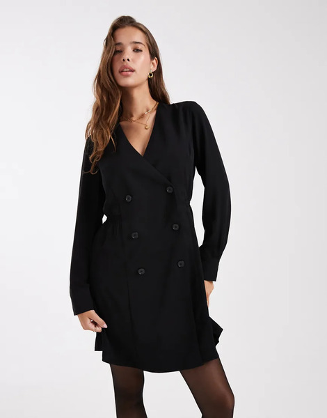  French Connection Crepe Double Breasted Tailored Mini Dress In Black 