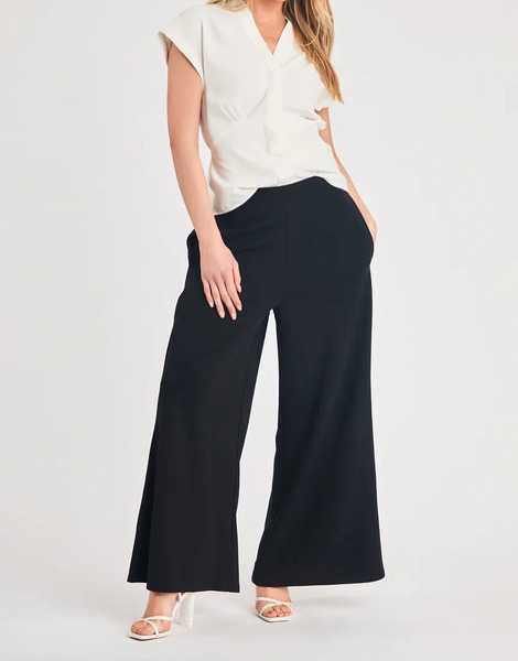  French Connection Crepe Wide Leg Trousers In Black 