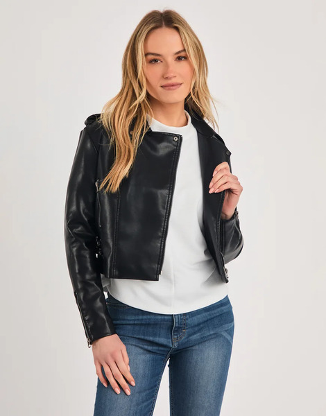  French Connection Faux Leather Biker Jacket In Black 