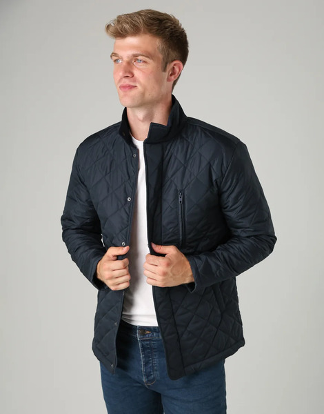  French Connection Funnel Neck Diamond Quilted Jacket In Navy 