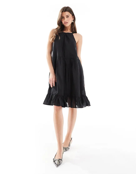  French Connection Hollan Mini Dress With Bow Back In Black 