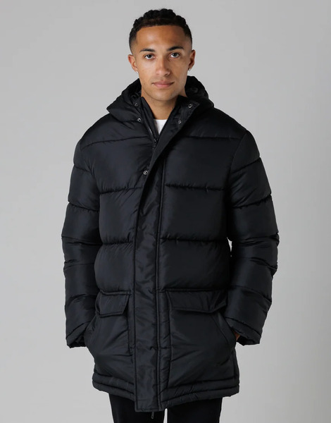  French Connection Hooded Parka Longline Zip Through Jacket In Black 