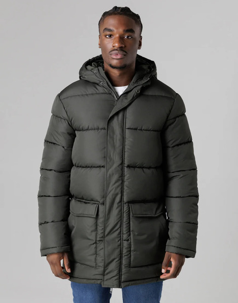 French Connection Hooded Parka Longline Zip Through Jacket In Khaki Green 
