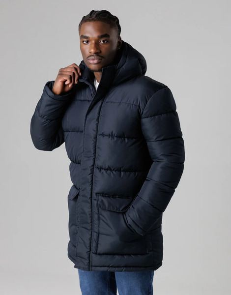  French Connection Hooded Parka Longline Zip Through Jacket In Navy 