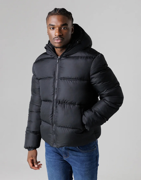  French Connection Hooded Puffer Jacket With High Neck In Black 