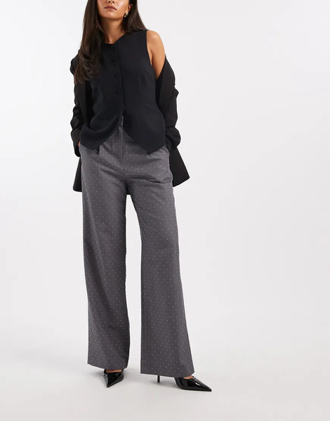  French Connection Hotfix Tailored Wide Leg Trousers In Grey 