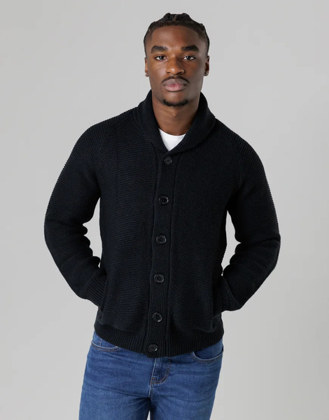  French Connection Knit Button Up Shawl Cardigan In Navy 