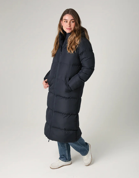  French Connection Longline Quilted Puffer Jacket With Hood In Navy 