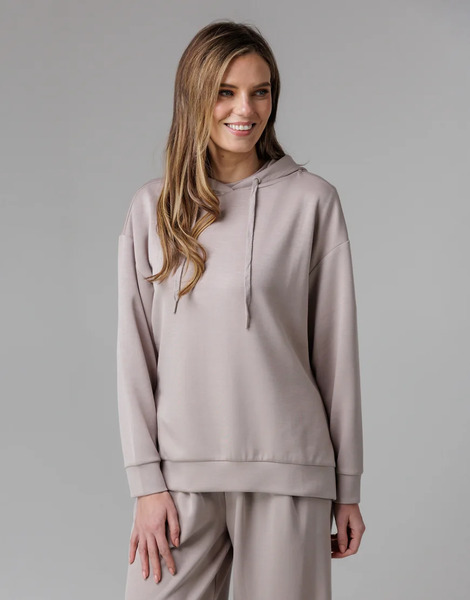  French Connection Luxe Oversized Drawcord Hoody In Beige Neutral 