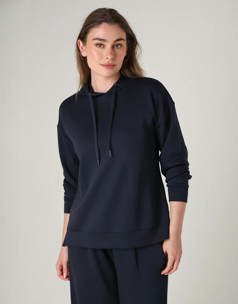  French Connection Luxe Oversized Drawcord Hoody In Navy 
