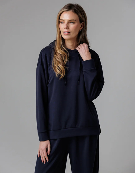  French Connection Luxe Oversized Drawcord Hoody In Navy 