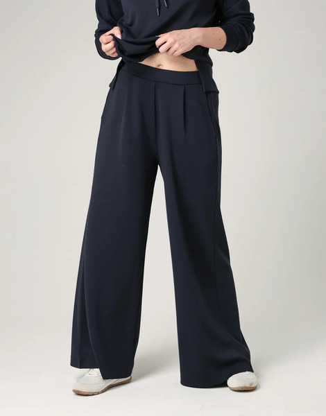  French Connection Luxe Wide Leg Draped Trouser In Navy 
