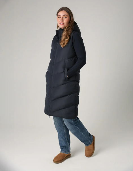  French Connection Midi Quilted Gilet With Hood In Navy 