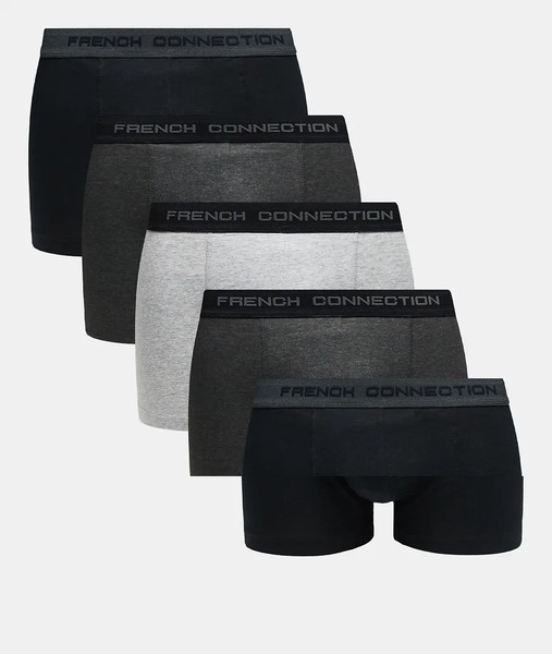  French Connection 5 Pack Cotton Stretch Boxers In Charcoal Grey 