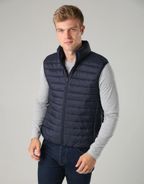  French Connection Superlight Funnel Neck Puffer Gilet In Navy 