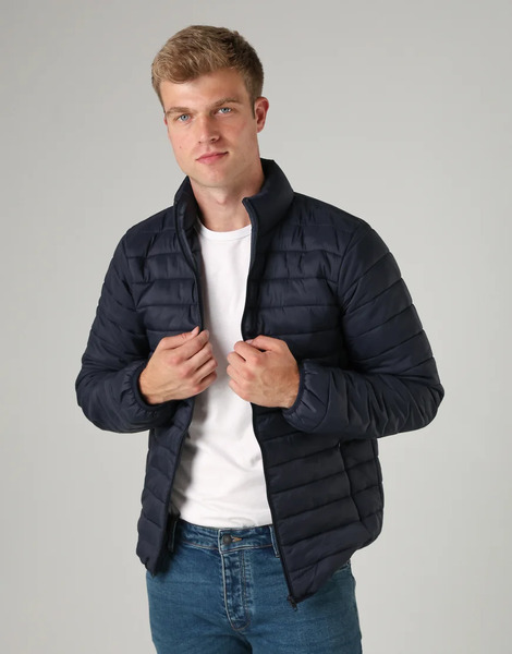  French Connection Superlight Funnel Neck Puffer Jacket In Navy 