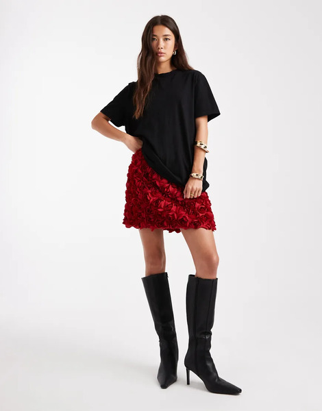  French Connection Verity 3d Textured Floral Mini Skirt In Red 