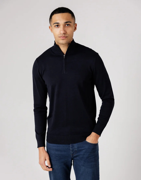  French Connection 1/2 Zip Knitted Jumper In Navy 