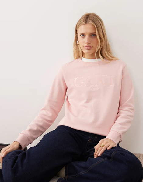  Gant Graphic Collegiate Sweat In Pink 