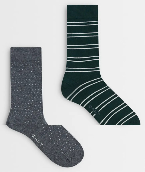  Gant 2 Pack Stripe And Mini Dot Socks In Green 