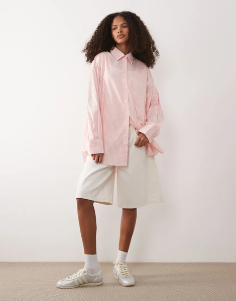  Gant Small Logo Oversized Shirt In Pink 