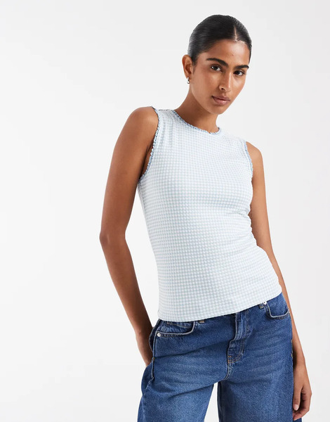  Gap Gingham Checked Vest In Blue 