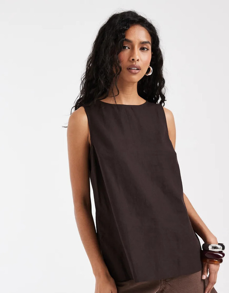  Gap Linen Top In Brown Grey 