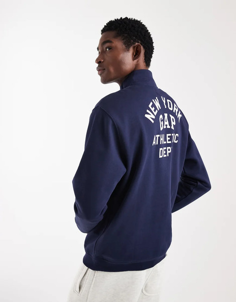  Gap New York Backprint 1/4 Zip Sweatshirt In Navy 