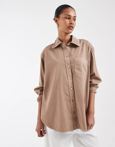  Gap Oversized Textured Shirt In Washed Brown 