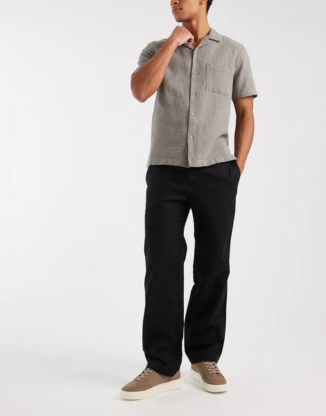  Gap Pull On Linen Mix Trousers In Black 