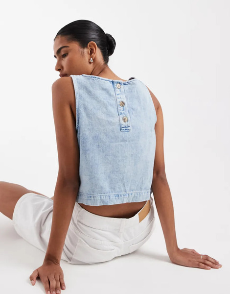  Gap Square Neck Denim Top In Light Blue 