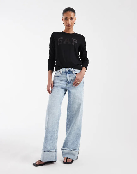  Gap Wide Leg Jeans In Light Indigo Blue Brown 