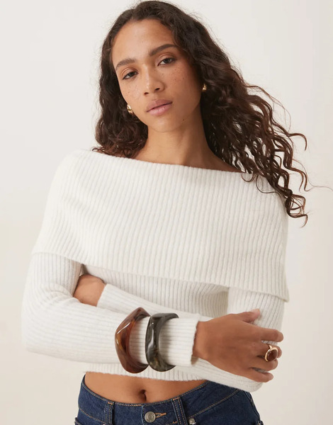 Glamorous Bardot Oversized Fit Knit In White 