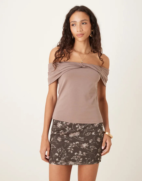  Glamorous Bodycon Mini Skirt In Brown Floral Mesh 