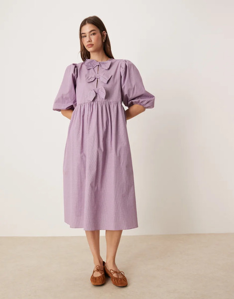  Glamorous Bow Front Maxi Dress In Purple Gingham 
