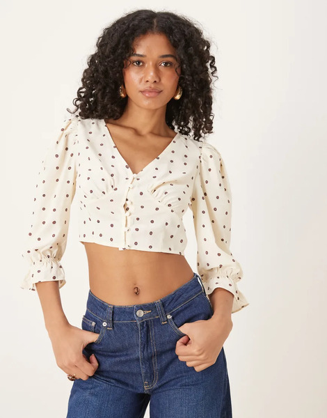  Glamorous Button Up Blouse In Cream Rust Dot White 