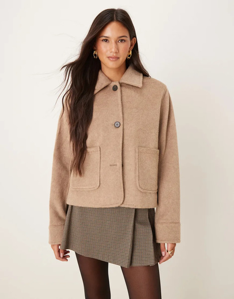  Glamorous Button Up Jacket In Mushroom Brown 