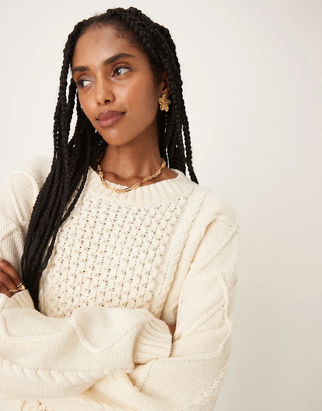  Glamorous Cable Knit Oversized Jumper In Off White 