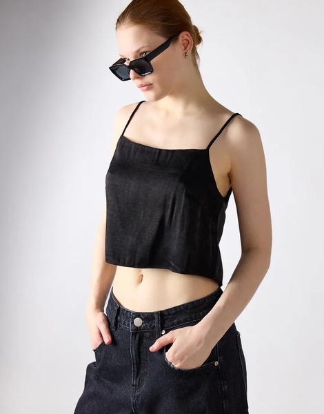  Glamorous Cami Top In Black Satin 
