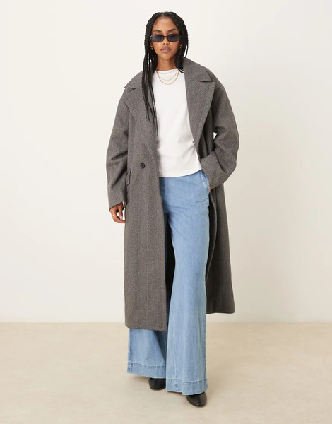  Glamorous Chevron Coat In Charcoal Grey 